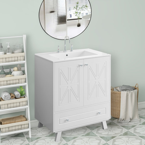 Yafa Premium 30'' Single Bathroom Vanity with Ceramic Top with Mirror ...